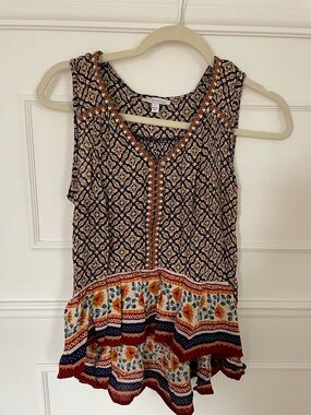 Boho Patterned Sleeveless Peplum Top